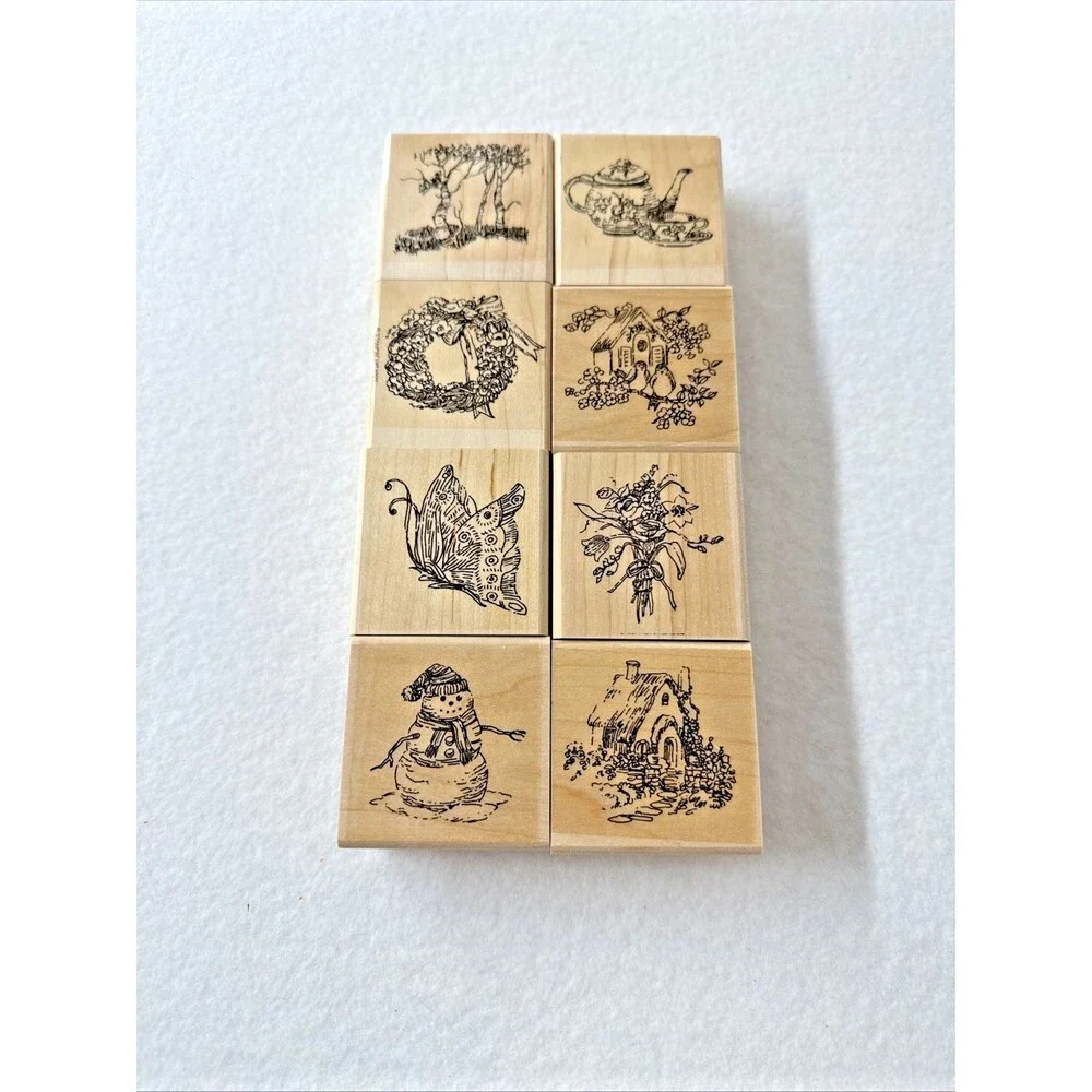 Stampin' Up! Portfolio Collection 1997 Set 8 Wood Mount Rubber Stamps Cottage